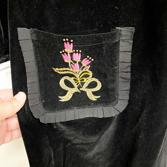 BURRYCO Womens Black Velvet Peter Pan Collar Embroidered Pocket A Line Dress - Picture 7 of 14